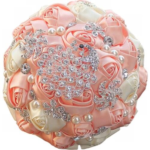 Silk Ribbon Wedding Bouquets Wedding Decoration Accessories Bridesmaid Holding Flower Crystal Sweet 15 Quinceanera Bouquets W231