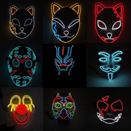 American Movie Characters Mask Cosplay Jason Voorhees V Vendetta Black Panther Luminous LED Mask For Halloween Carnival