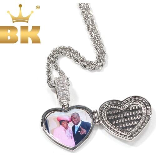 The BLING KING Heart Shape Custom Photo Locket Frame Pendant Engrave Name Fashion Memory Jewelry for Couple Valentines Day Gift