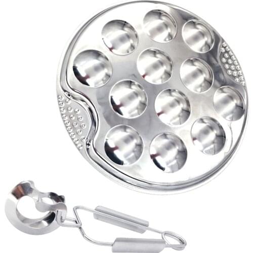1 Set Of Stainless Steel Snail Mushroom Escargot Plate With 12 Compartments Grilled Snail Tool 12 Grilled Conch Tray