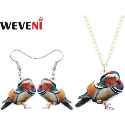 WEVENI Acrylic Sweet Mandarin Duck Jewelry Sets Long Animal Bird Earrings Necklace For Women Friends Teens Charms Gift Accessory