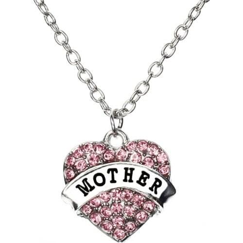 MOTHER Heart Crystal Love Mothers Gifts Necklace For Mom Pendant Necklace Jewerly Women Family Female member