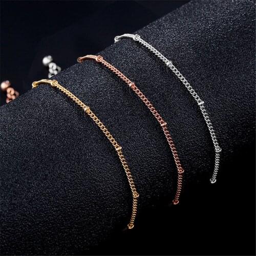 Visunion Tiny Thin Bracelet Copper Beads Curb Chain Bracelet Rose Gold Silver Color Bracelet Accessories for Women Jewelry Gift