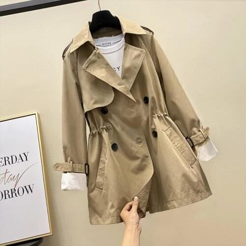2021 New Autumn Trench Coat Women Double Breasted Windbreaker Female Mid-Long Khaki Plus Size Loose Overcoat Slim Outerwear