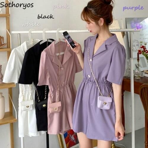 Rompers Women Short Sleeve Elegant V-neck Elastic Waist Womens Sweet OL Plus Size 3XL Loose Playsuits Chic Streetwear Ulzzang