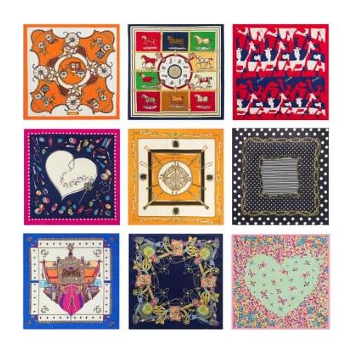 60cm*60cm Striped Plaid Horse Small Square Scarves Hijab Luxury Brand Women Twill Silk Scarf 2017 Fashion Headband Print Scarf