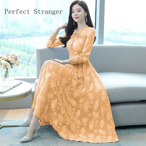 2021 Autumn New Arrival High Quality Retro V Collar Flower Printed Long Sleeve Collect Waist Women Long Dress