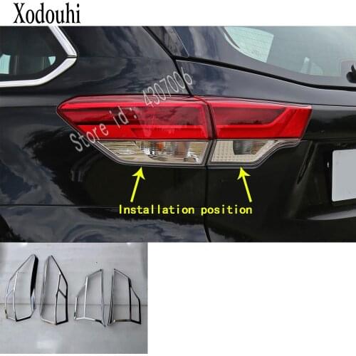 For Toyota Highlander 2018 2019 2020 Car Body Rear Tail Back Light Lamp Detector Frame Stick Chrome ABS Cover Trim Switch 4pcs