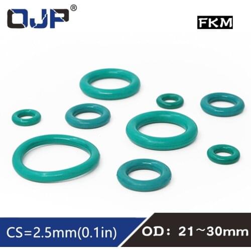 5PCS Fluorine rubber Ring Green FKM O ring Seal OD21/22/23/24/25/26/27/28/29/30*2.5mm Thickness Rubber O-Ring Oil Ring Gaskets