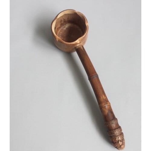 50Pcs/Lot Long-handled Bailer Carbonized Bamboo Root Spoon Water Ladle Scoop Tea Accessories for Home Tea House Wholesale LX3630