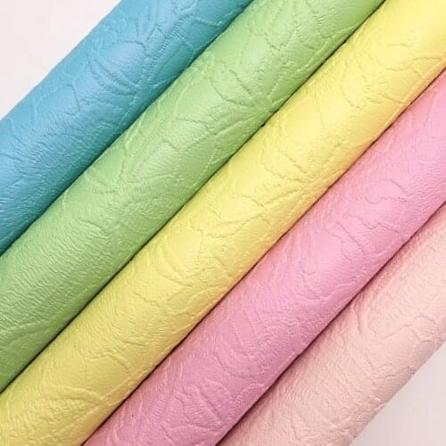 Amonglitter Wholesales Leather Supplier Pastel Colors Lace Embossed Synthetic Leather Faux Vinyl Bows DIY 21x29cm MB165