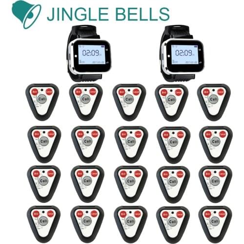 JINGLE BELLS wireless calling system 20 call button+2 watch pager for restaurant equipment wireless paging system watch receiver