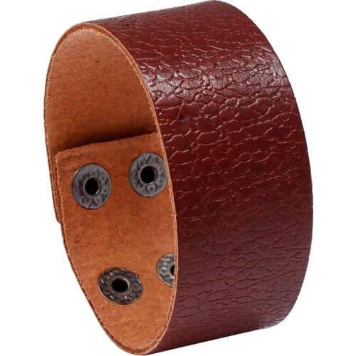 Embossed Pattern Genuine Leather Material Bracelet Punk Men Jewelry Wide Wrap Cuff Bangle Geometric Jewelry Pulsera Hombre