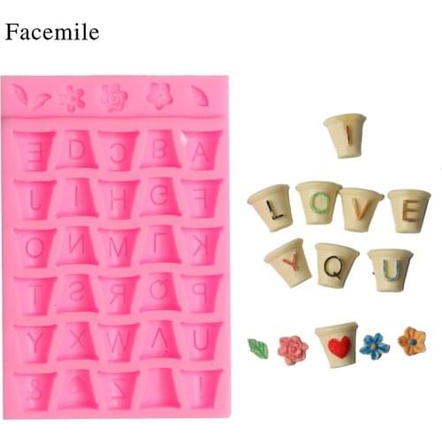 Flowerpot Letters Cupcake Fondant Cake Decorating Cake Border Silicone Mold Gumpaste Chocolate Candy Jelly Mould for Baking