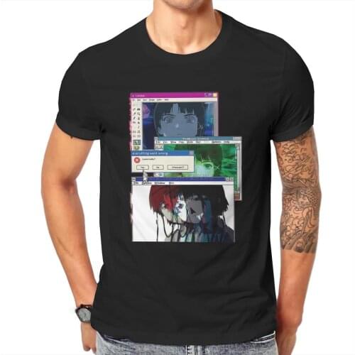 Serial Experiments Lain VAPORWAVE Anime Lain Windows Edit TShirt Men Gothic Oversized Harajuku Cotton T Shirt
