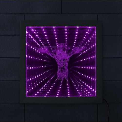 Jesus Cross 3D LED Infinity Mirror Picture Wood Frame Jesus Christ Crucifixion Design Wall Art Christian Gorgeous Lighting Gift