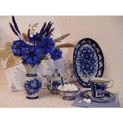 5D Diy Diamond Painting Blue And White Porcelain Tableware Diamond Embroidery Cross Stitch Rhinestone Mosaic Home DecorZP-4364