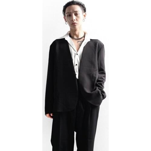Korean mens slim waist suit niche design casual versatile coat collarless short suit