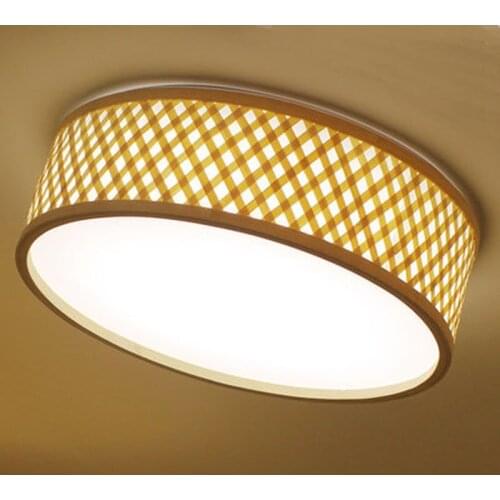 Round Bamboo Wicker Rattan Acrylic LED Ceiling Light Fixture Japanese Tatami Nordic Korean Flush Mount Plafon Lamp Home Bedroom