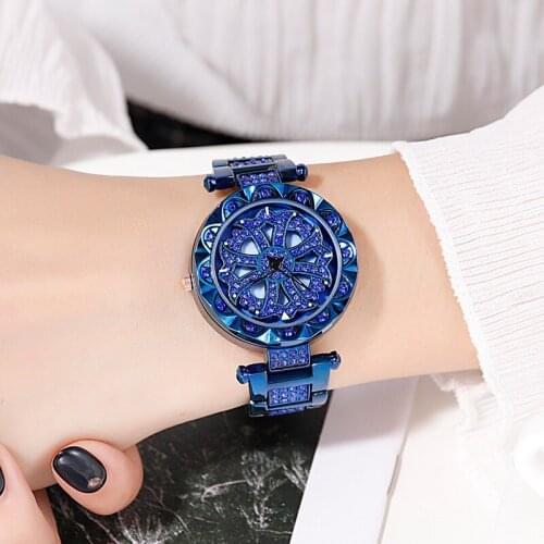 Crystal Diamond Quartz Watches Women Gift Causal Fashion Small Ladies Bracelet Wristwatch Creative Spin Clock Reloj Mujeres