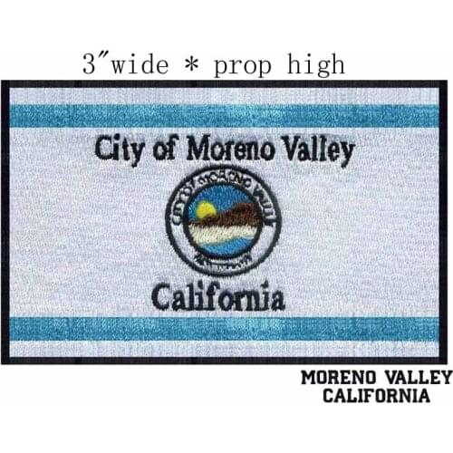 Moreno valley, California USA Flag 3" wide embroidery patch for collar applique/flowers/sun raising