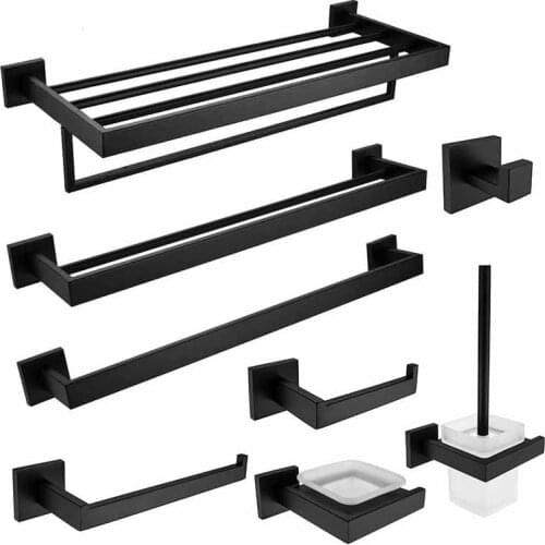 Bathroom Hardware Set Towel Rack Paper Holder Towel Bar Corner Shelf Toilet Brush holder Brushed Black Bathroom Accessories Set