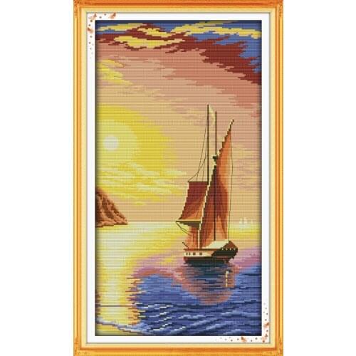 Twilight sail cross stitch kit landscape18ct 14ct 11ct count printed canvas stitching embroidery DIY handmade needlework