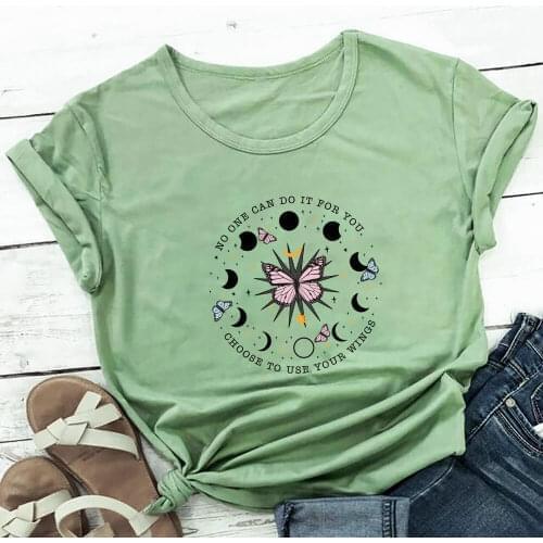 No One Can Do It For You 100%Cotton Print Women Tshirt Moon Butterflies Shirt Inspiration Funny Summer Casual Short Sleeve Top