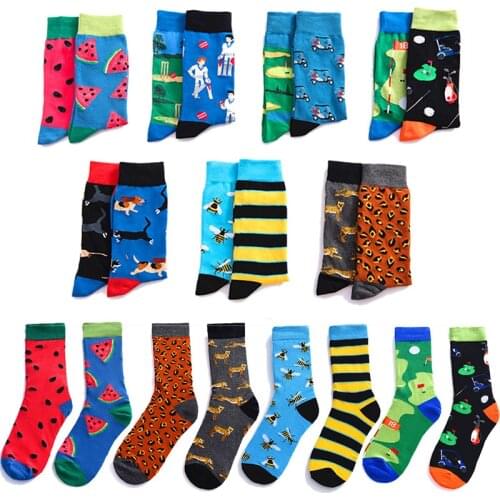 Men socks combed cotton funky socks harajuku animal bee dog watermelon fruit novelty funny socks happy fashion skateboard socks