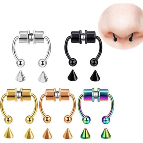 2021 New Nose Ring Reusable Fake Magnetic False Nose Ring Horseshoes Non Piercing Hoop Jewelry For Party Bar