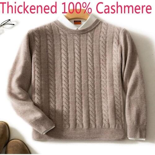 New Arrival High Quality 100% Cashmere Thickened Men Casual Thick O-neck Computer Knitted Pullovers Sweater Size M L XL 2XL 3XL