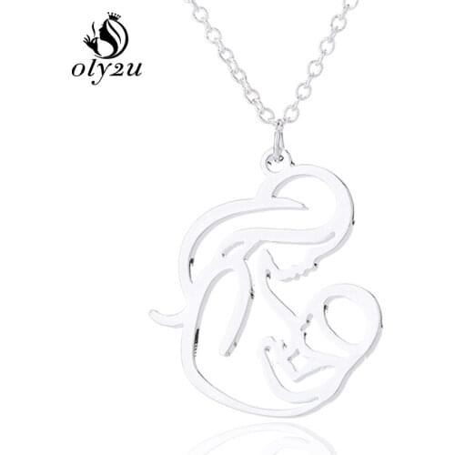 Oly2u Women Necklace Choker Stainless Steel Long Necklaces Family Mum Baby Pendant Female Necklaces collier femme collares