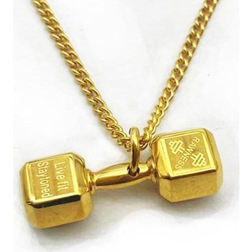 Dumbbell Necklace Mens Stainless Steel Dumbbell Color Pendant Fashion Chain Necklace Mens Accessories Chain Neck Sports Style