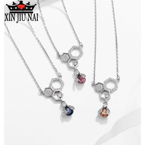 S925 sterling silver new simple personality fashion tricolor crystal small bee diamond necklace women light luxury jewelry