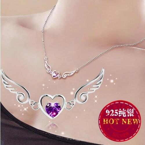 925 Sterling Silver Necklace Heart Shape 15*25MM Amethyst Vintage Silver Jewlery Necklace Wholesale Party Gifts
