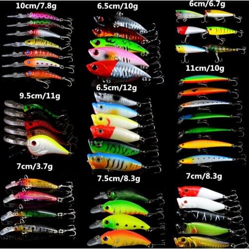 49pcs Lot Fishing Lures Mixed Minnow/Crank/VIB and Popper 9 Models Bait Quality Professional Bass Wobbler Fishing Tackle