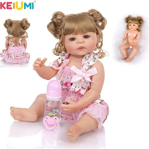 KEIUMI Lifelike 22 Inch Reborn Baby Doll Whole Silicone Realistic Princess Newborn Girl Doll Toy For Kid Birthday Gift Gold Hair