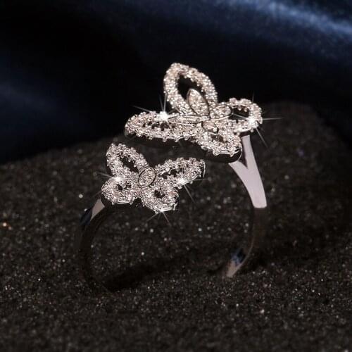 Luxury Real 925 Sterling Silver Zircon Cute Butterfly Wedding Rings for Women Hollow Wedding Engagement Rings Chic Jewelry Gift