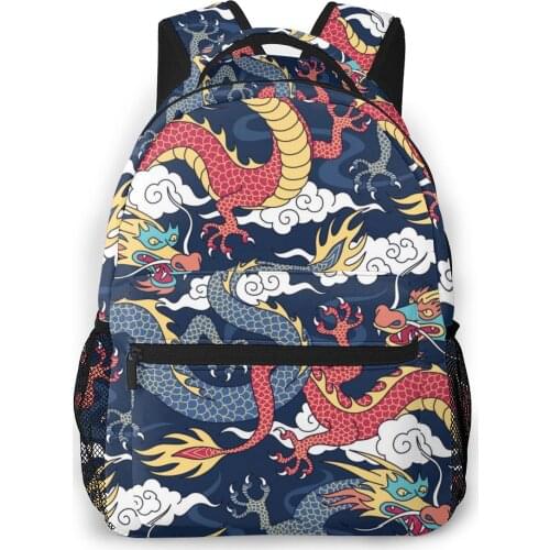 Teenagers Boy Backpack Blue And Red Dragons Fighting In The Clouds Casual Laptop Backpack Student School Bag Backpack