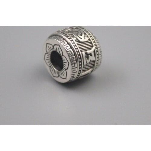 Pure 925 Sterling Silver Pendant Bless Lucky Mantra Twill Pattern Tube Bead Pendant For Men Women Gift 14*11.5mm