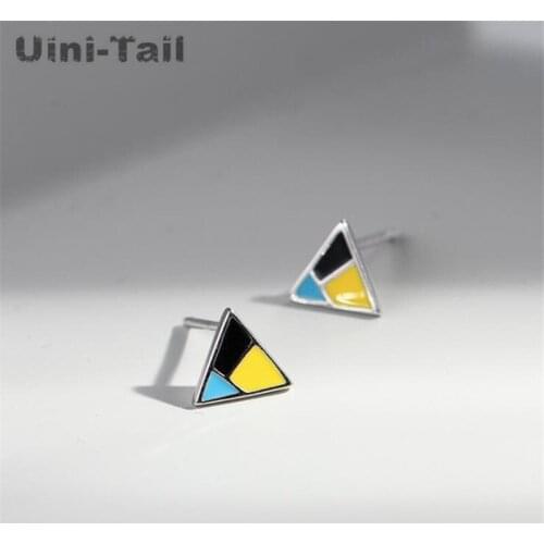 Uini-Tail hot new 925 sterling silver fashion small colorful triangle earrings temperament personality trend high quality ED616