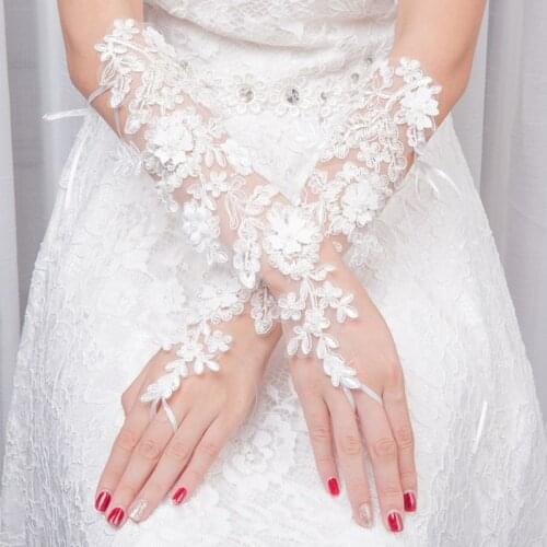 Bride Marriage Fingerless Wedding Gloves Embroidery Floral Lace Imitation Pearl Beaded Party Sunscreen Long Mittens