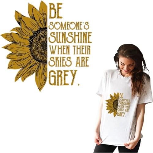 Sunflower Patch Thermal Stickers On Clothes DIY Heat Transfer Patch On Hoodie Tops Applique Iron Stripe A-Level Washable Garmen