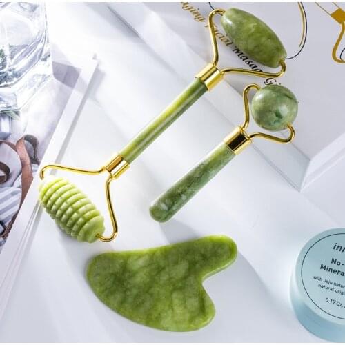 New Upgrade Jade Roller Ball Gua Sha Scraper Combined Set Massage Roller Face Massager Facial Health and Beauty Skin Care Tools