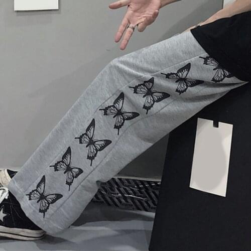 Vintage Butterfly pants elastic waist pants women high waist plus size wide leg Pants Casual female korean trousers