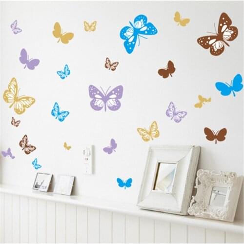Vivid Color butterfly with heart stickers glass door window wall sticker bedroom living room background decoration