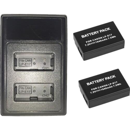 2Pcs LPE17 LP E17 LP-E17 Battery + LCD USB Dual Charger for Canon EOS 200D M3 M6 750D 760D T6i T6s 800D 8000D Kiss X8i Cameras