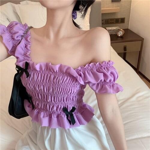 Women Sexy Crop Tops Summer Short Camisole Top Bowknot White Elegant T-shirts Tops Women 2021