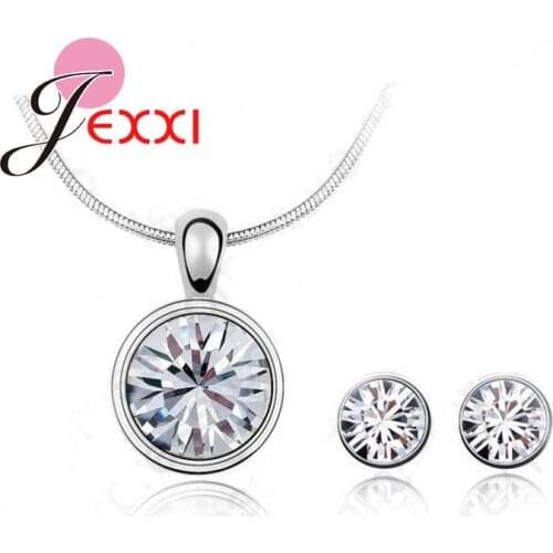 Chic 925 Sterling Silver Round Pendant Chocker Necklaces+Earring Punk Style New Years Gifts Jewelry For Women Collare