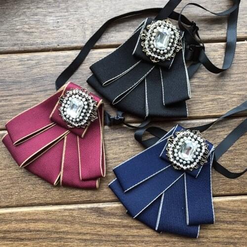 Women Handmade British Style New Diamond Flower Bow Ties for Men Wedding Groomsman Bowtie Necktie Fashion Clothing Accessories